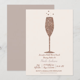 Invitación Desayuno Brunch de Boda con Champán Rosado Dorado 