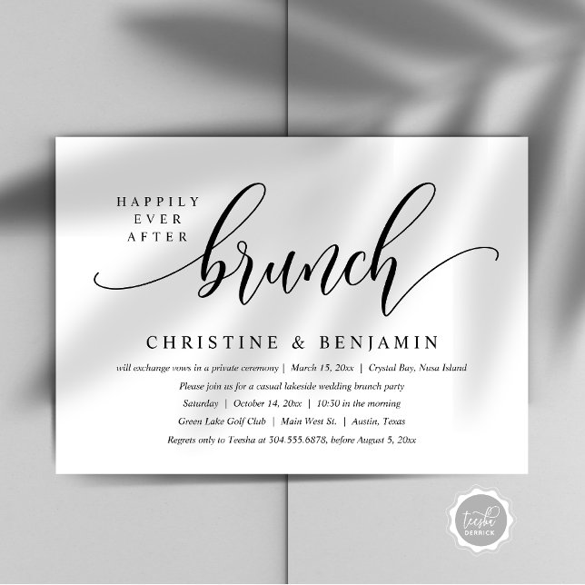 Invitación Desayuno Brunch de Boda con Guión Moderno, 'Happil (Happily Ever After Brunch Party, Modern Script Invitation card, Printed and or digital download)