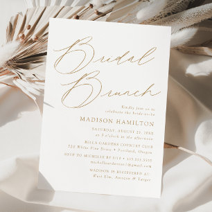 Invitación Desayuno Brunch de Boda con Letra Dorada Moderna y