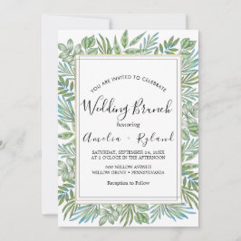 Invitación Desayuno Brunch de Boda con Verde y Hoja de Oro