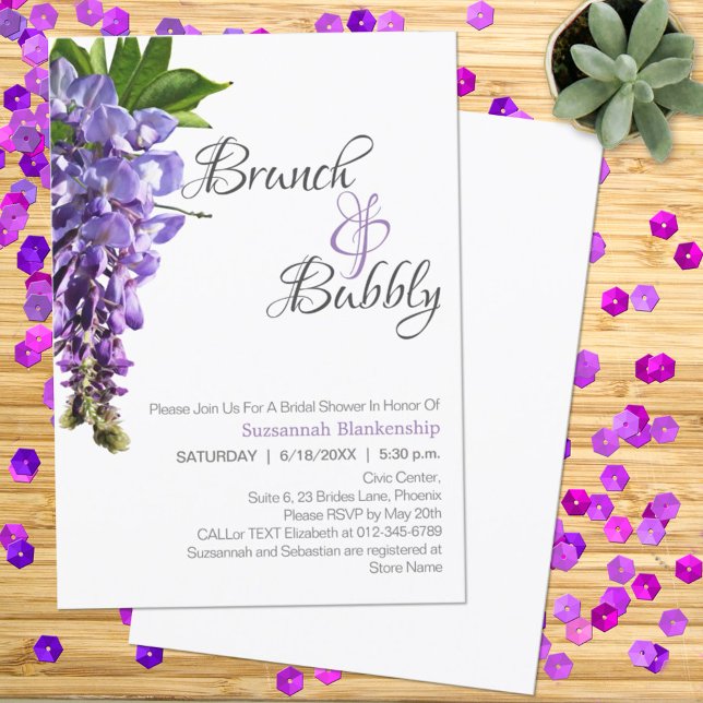 Invitación Desayuno Brunch de Burbujas de Boda con Wisteria P (Subido por el creador)