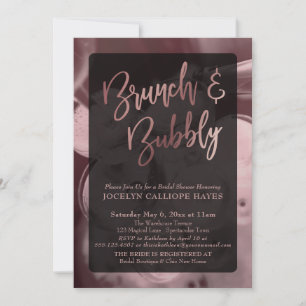 Invitación Desayuno Brunch de Champagne en Rosa Dorado y Letr
