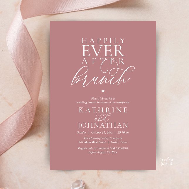 Invitación Desayuno Brunch de Cuento de Hadas Clase Boda Inti (Happily Ever After Brunch Modern Classy Wedding Elopement Invitation Card in Dusty Rose Pink)