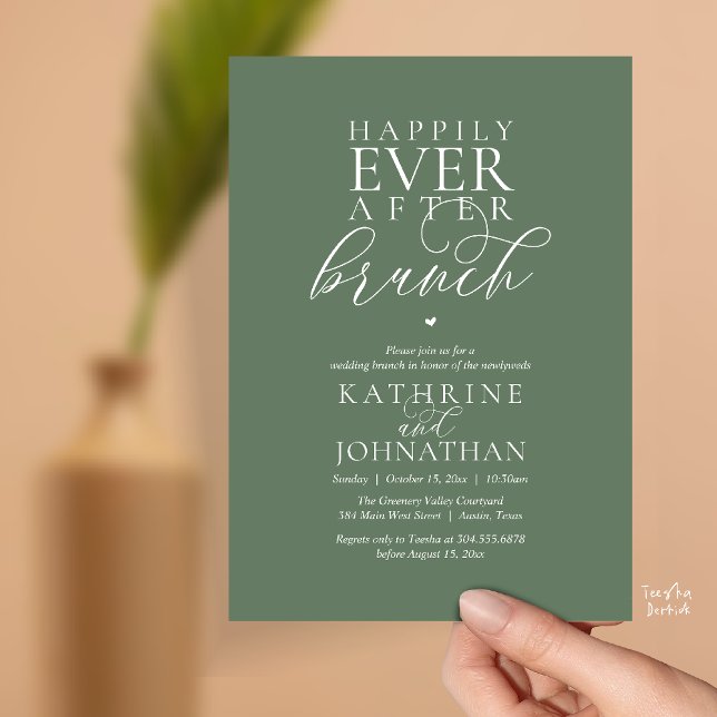 Invitación Desayuno Brunch de Cuento de Hadas Clase Boda Inti (Happily Ever After Brunch Modern Classy Wedding Elopement Invitation Card in Sage Green)