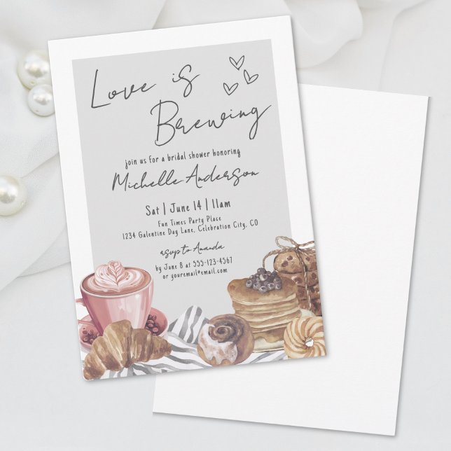 Invitación Desayuno Brunch de Despedida de Soltera Love Is Br (Love Is Brewing Brunch Bridal Shower Invitation)