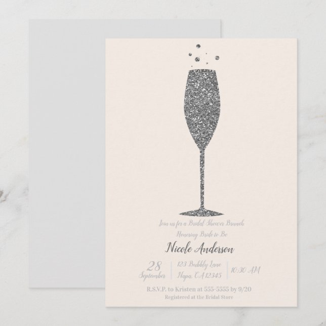 Invitación Desayuno Brunch de Ducha de Novia con Burbujas de  (Anverso / Reverso)