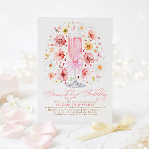 Invitación Desayuno Brunch de Flor Silvestre Rosada y Brindis