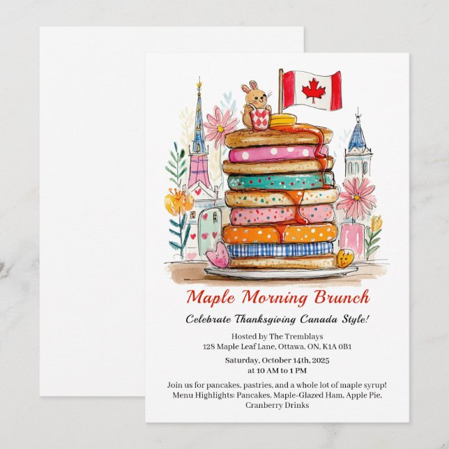 Invitación Desayuno Brunch de Maple Morning | Panqueque de Ca (Anverso / Reverso)