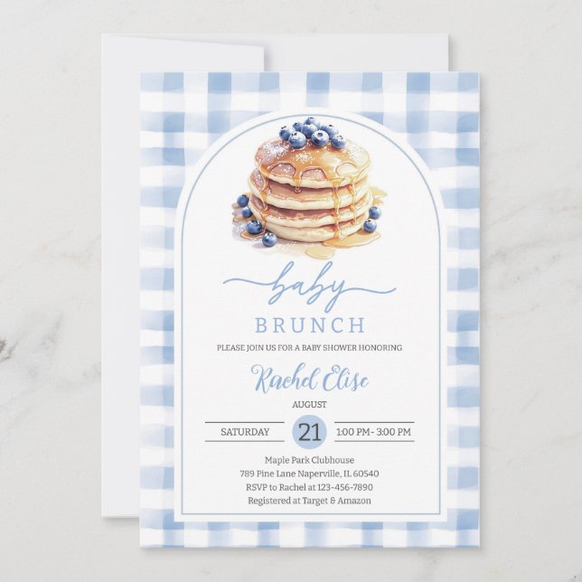 Invitación Desayuno Brunch de Panqueques de Arándanos para Ba (Anverso)
