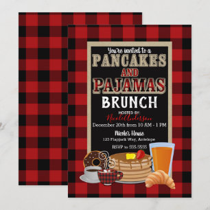 Invitación Desayuno Brunch de Panqueques y Pijamas Plaid Búfa