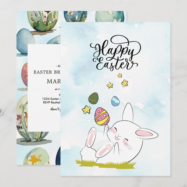 Invitación Desayuno Brunch de Pascua & Caza de Huevos | Huevo (Anverso / Reverso)