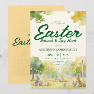 Invitación Desayuno Brunch de Pascua con conejo de acuarela p