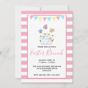 Invitación Desayuno Brunch de Pascua de conejitos, mariposas
