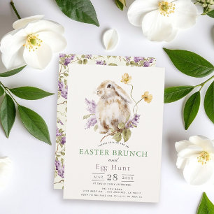 Invitación Desayuno Brunch de Pascua Floral Lila Conejo Lop