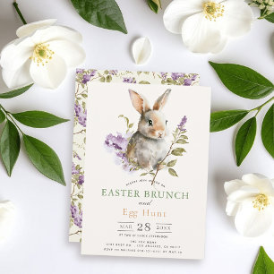 Invitación Desayuno Brunch de Pascua Floral Lila Conejo Púrpu