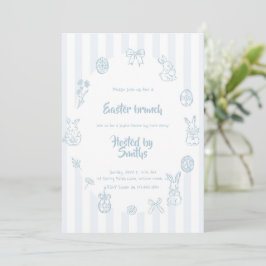 Invitación Desayuno Brunch de Pascua Vintage Blue Bunny Famil
