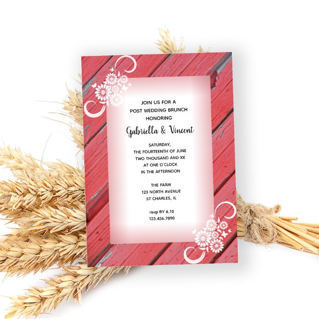 Invitación Desayuno Brunch de Posboda en Red Barn Wood Countr (Subido por el creador)
