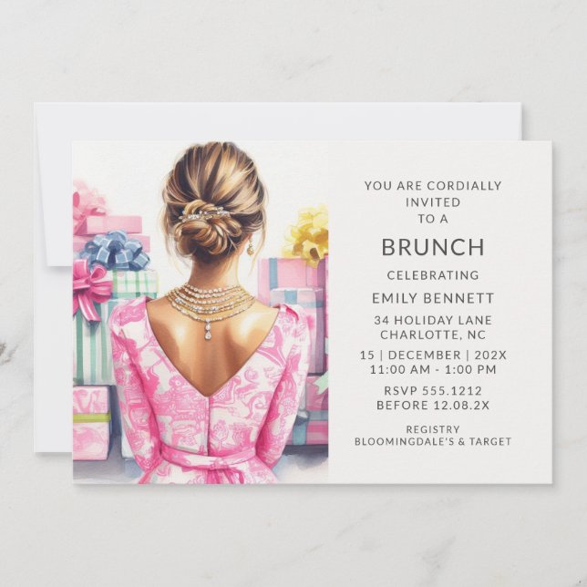 Invitación Desayuno Brunch de Seda Rosa para Despedida de Sol (Anverso)