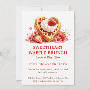 Invitación Desayuno Brunch de Waffle Corazón - Desayuno del D