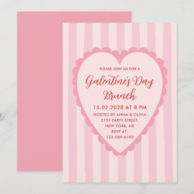 Invitación Desayuno Brunch del Día de Galentine Dibujado a Ma (Anverso / Reverso)