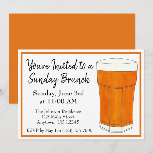 Invitación Desayuno Brunch del domingo Jugo de Naranja OJ (Anverso / Reverso)