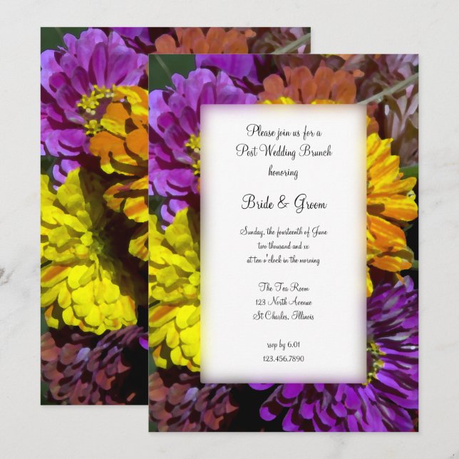Invitación Desayuno Brunch Después de la Boda con Flores Colo (Anverso / Reverso)