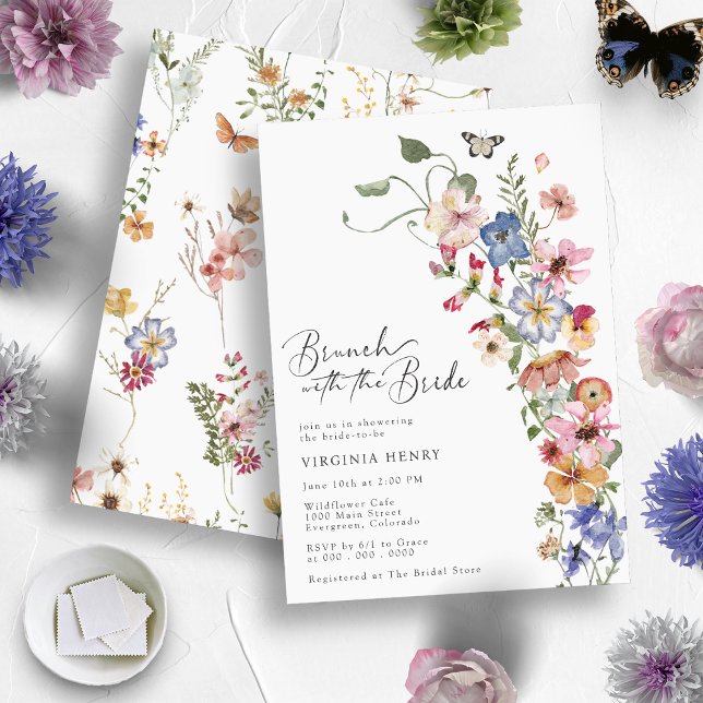 Invitación Desayuno Brunch Elegante para Despedida de Soltera (Boho Wildflowers - Elegant Brunch with the Bride - Bridal Shower Invitation
)