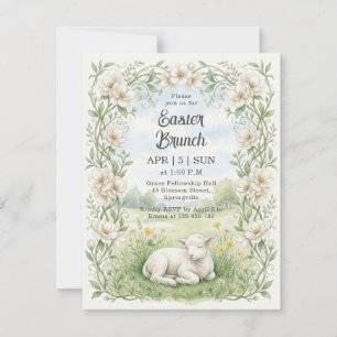 Invitación Desayuno Brunch Floral de Cordero con Acuarela Vin