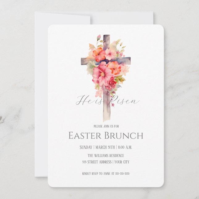 Invitación Desayuno Brunch Floral de Pascua Cruz (Anverso)