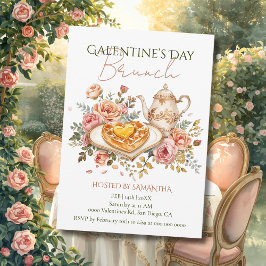 Invitación Desayuno Brunch Floral Galentín Rococó Corazón de 