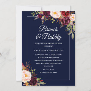 Invitación Desayuno Brunch Floral Moderno de la Marina y Brid
