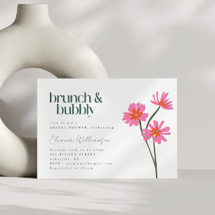 Invitación Desayuno Brunch Floral Rosa y Espumoso Moderno par