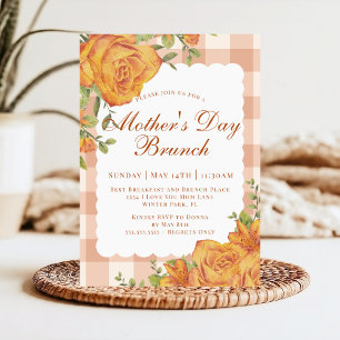 Invitación Desayuno Brunch Floral Rústico Naranja Beige del D