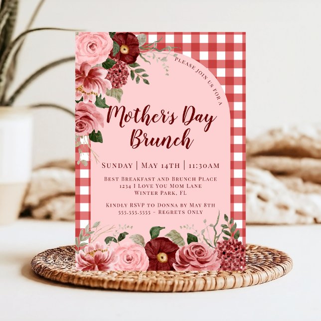 Invitación Desayuno Brunch Floral Rústico Rosa Burdeos para e (Subido por el creador)