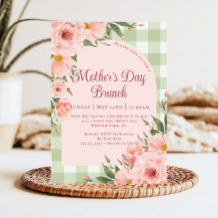 Invitación Desayuno Brunch Floral Rústico Rosa Verde Menta Dí