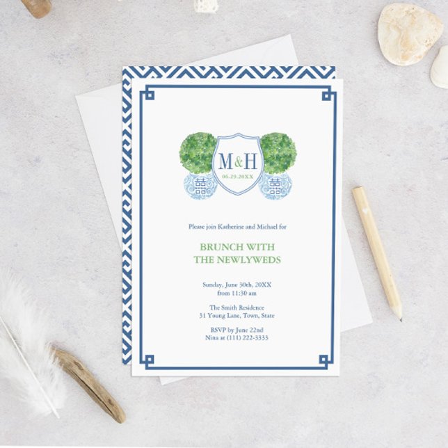 Invitación Desayuno Brunch Monograma Azul y Verde Inteligente (Subido por el creador)