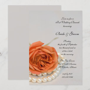 Invitación Desayuno Brunch Naranja Rosa y Perlas Blancas Desp