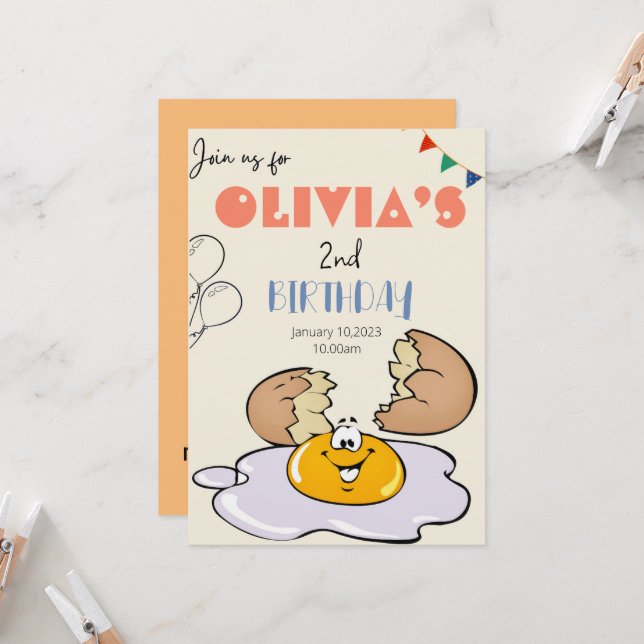 Invitación Desayuno brunch niños fiesta de 2º cumpleaños (Anverso/Reverso In Situ)