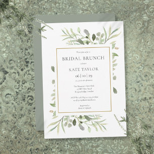 Invitación Desayuno Brunch Nupcial Chic Dorado con Verde Acua