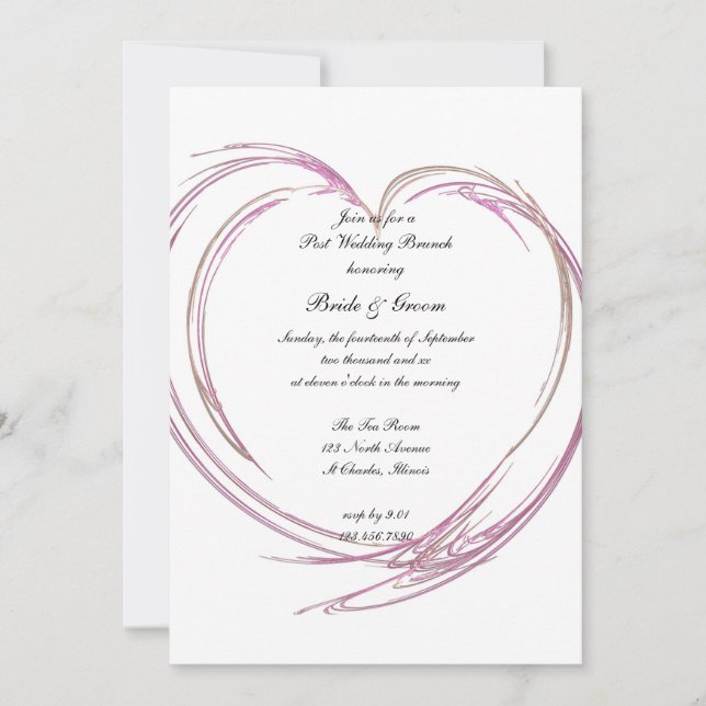 Invitación Desayuno Brunch Nupcial Corazón Abstracto Rosa (Anverso)