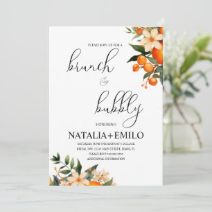 Invitación Desayuno Brunch Nupcial Floral de Cítricos Naranja