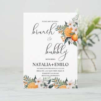 Invitación Desayuno Brunch Nupcial Floral de Naranja Cítrica