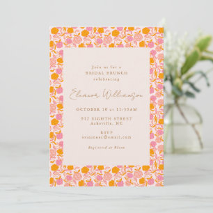 Invitación Desayuno Brunch Nupcial Floral Rosa Anaranjado Boh