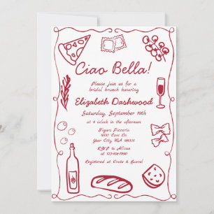 Invitación Desayuno Brunch Nupcial Retro Rojo Italiano Dibuja