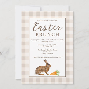 Invitación Desayuno Brunch Pascual Rojo Marrón Cuadros Beige 