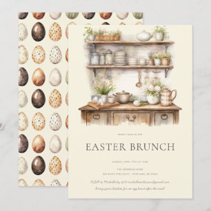 Invitación Desayuno Brunch Pastel Crema y Marrón Vintage Coci