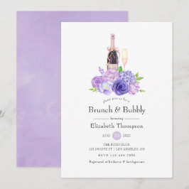 Invitación Desayuno Brunch Pastel Violeta Floral y Bridal Sho