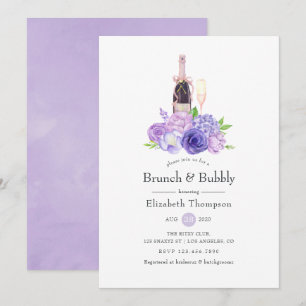 Invitación Desayuno Brunch Pastel Violeta Floral y Bridal Sho