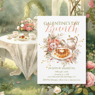 Invitación Desayuno Brunch Romántico de Galentines con Waffle