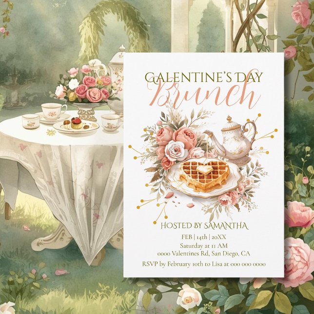 Invitación Desayuno Brunch Romántico de Galentines con Waffle (Subido por el creador)